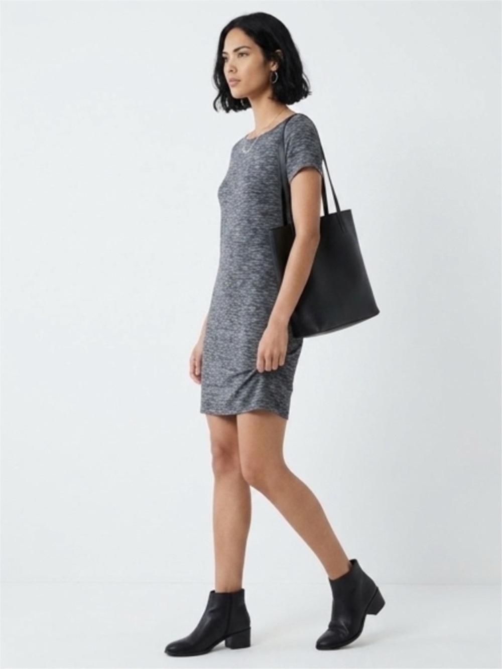 LOFT Heathered Grey Short Sleeve Boat Neck T-Shirt Dress Size Medium